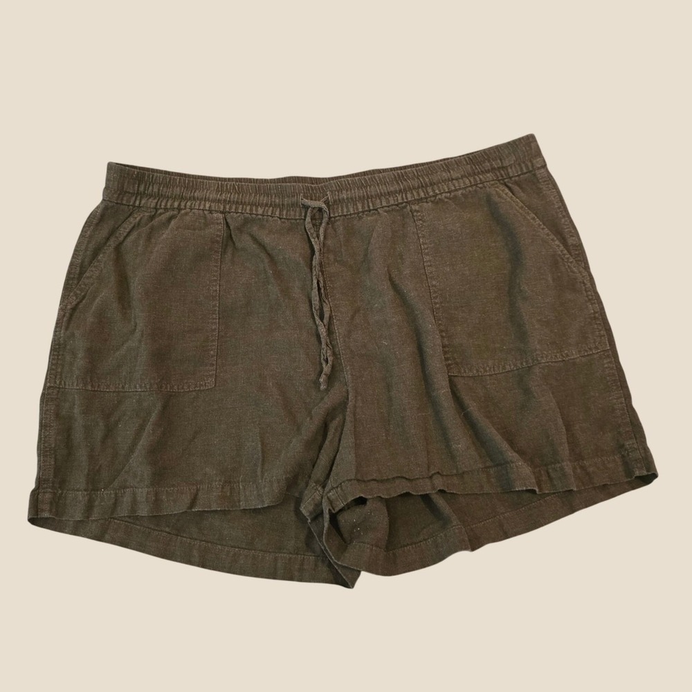 J Crew Womens Olive Green Linen Blend Shorts Size XL Drawstring Elastic Beach